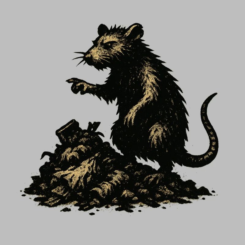 Rat on rubble engraving