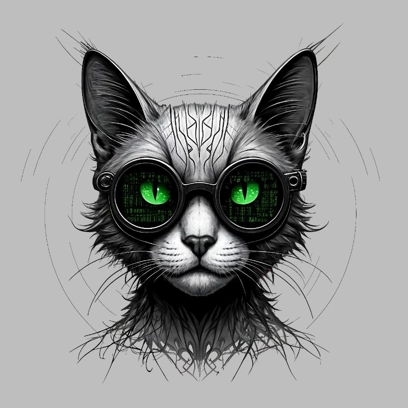 Green Eyes Computer Coder Geek Cat