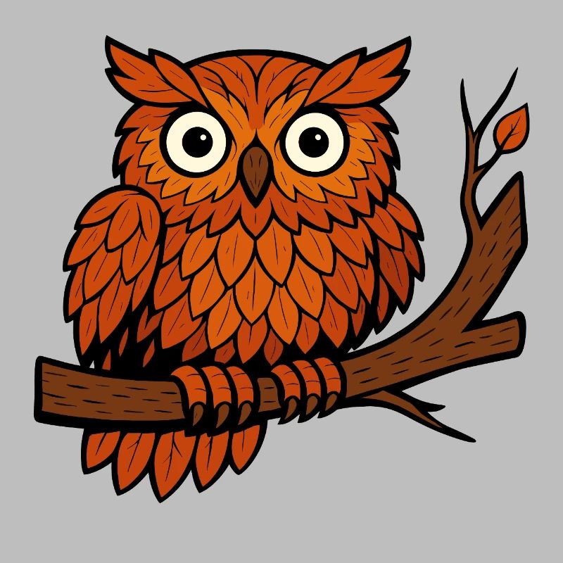 Comic Eule Herbst Wald Laub Blätter Ast Baum Jäger