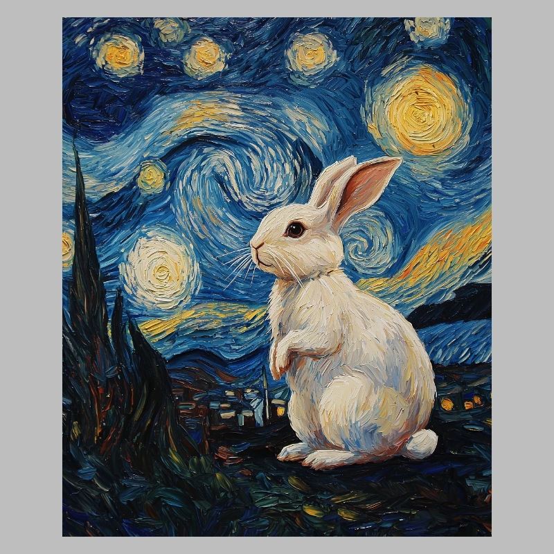 Rabbit Van Gogh Style Starry Night
