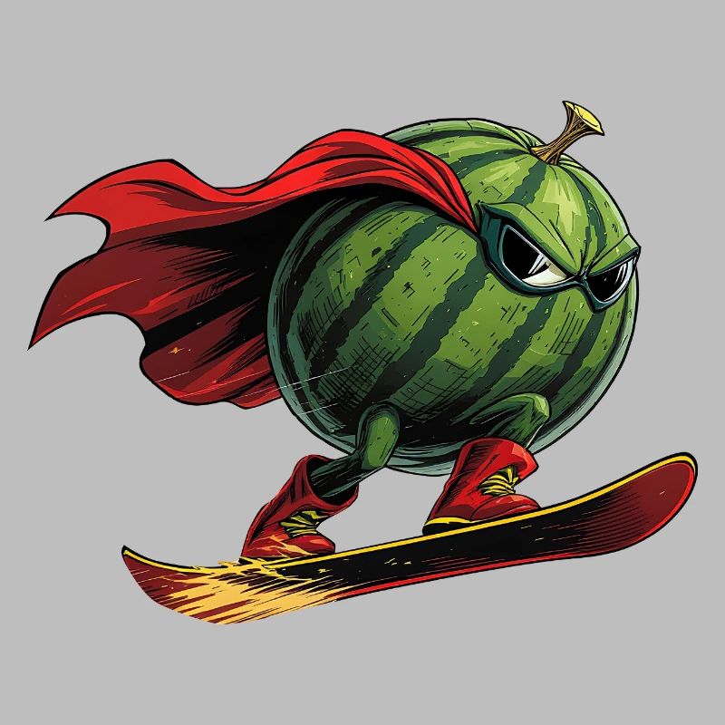 Superheld Wassermelone Auf Snowboard Action