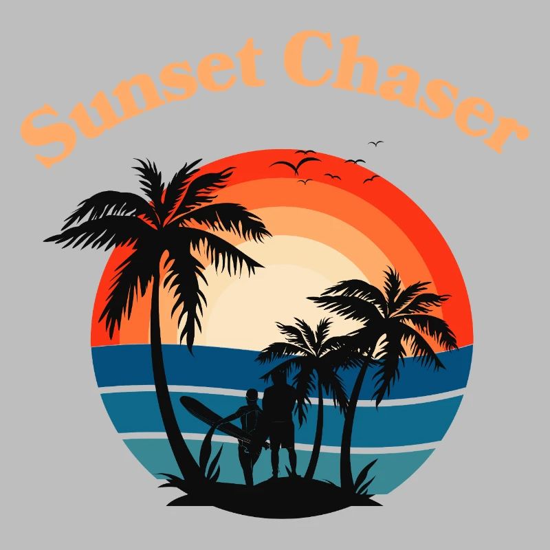 Retro Surfer Sunset Palm Tree Graphic