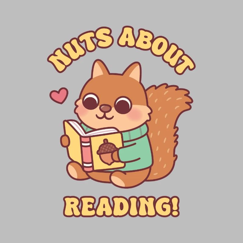 Süßes Eichhörnchen mit Buch-Nüssen über das Lesen von Wortspiel