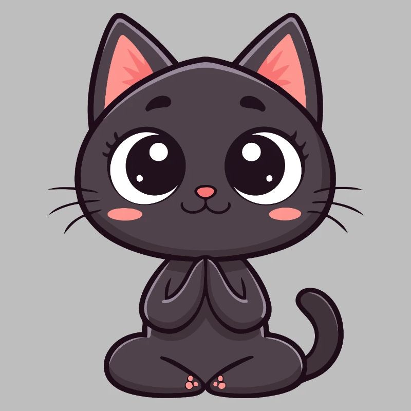 Chat noir mignon en prière