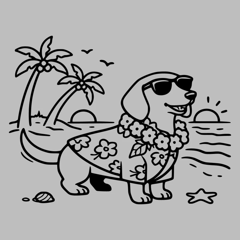 Vacances à Hawaï, mode vacances, teckel avec chien
