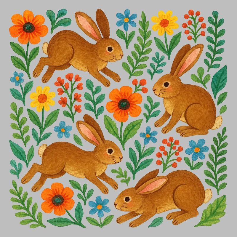 Spring Meadow Rabbits in Bloom