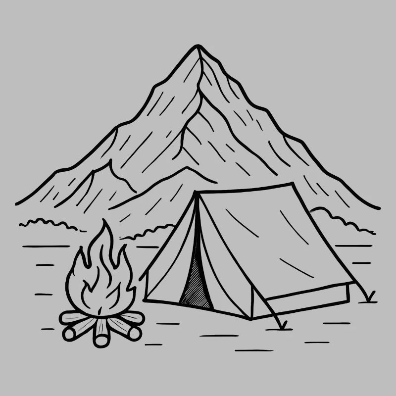 Mountain camping night silhouette