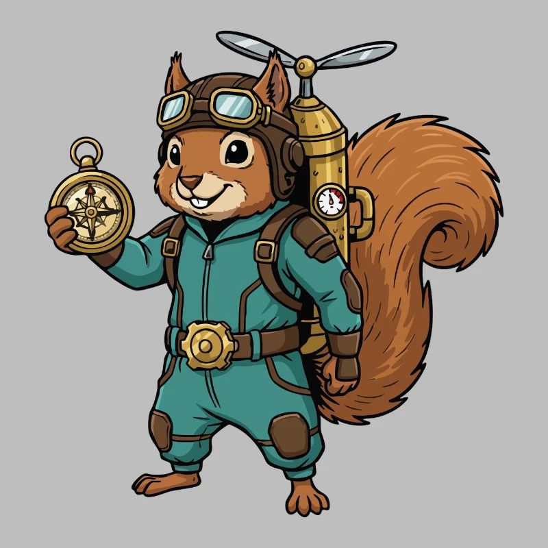 Squirrel Steampunk Aviator Jetpack-Kompass