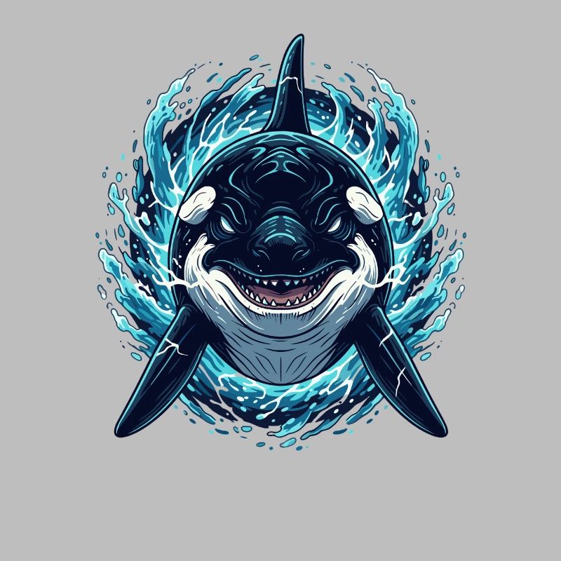 Orca in Lightning – Ocean Orca Illustration