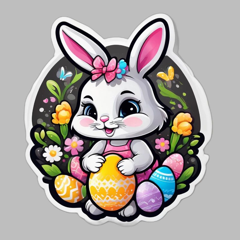 Spring rabbit and colorful eggs