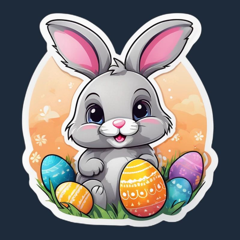 Pastel Easter Bunny and Colorful Eggs
