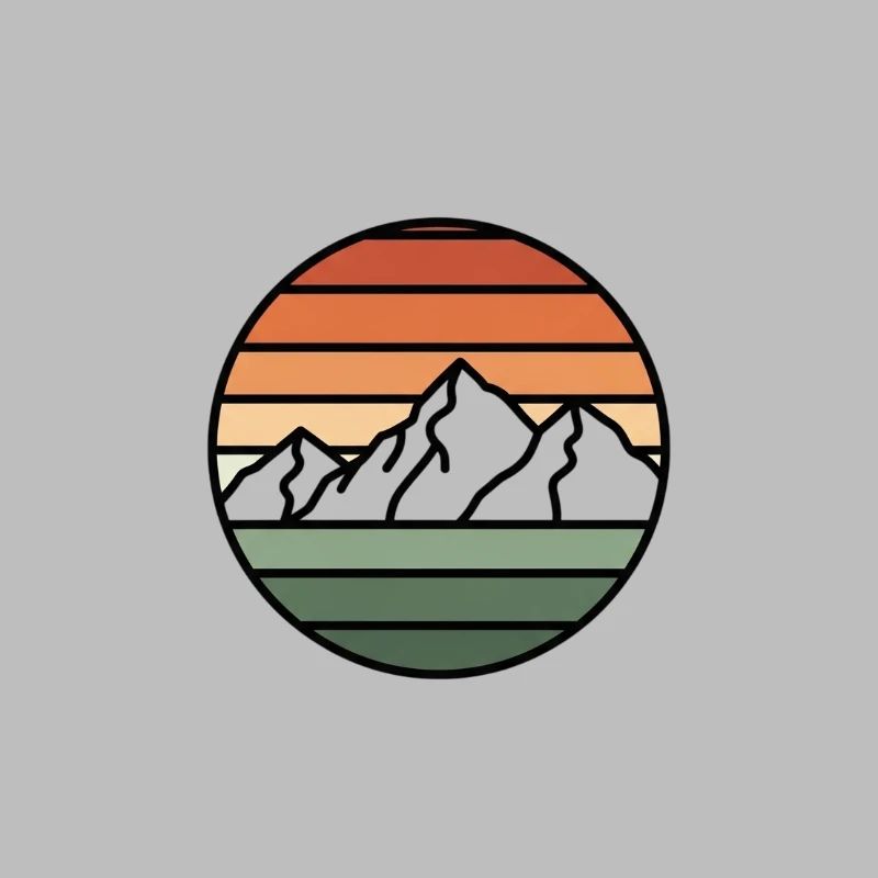 Sunset Mountains Retro Circle