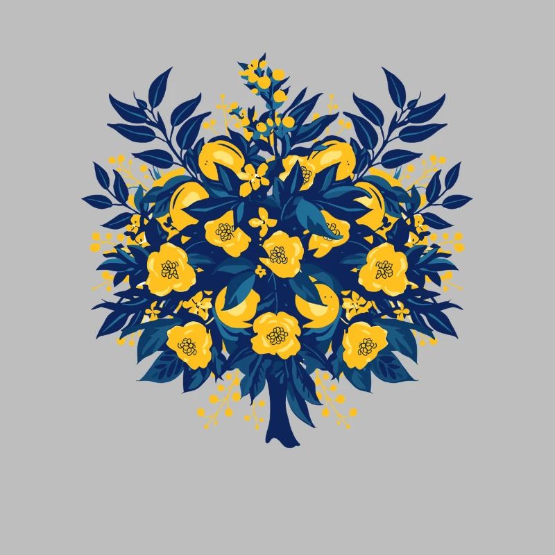 Blue Gold Flower Circle Pattern