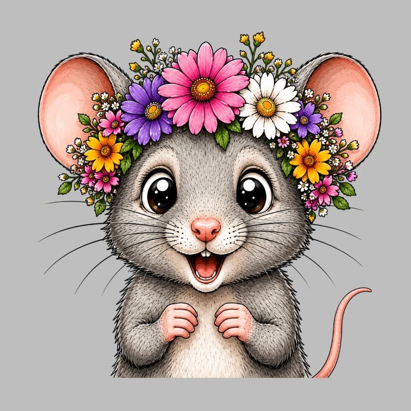 Souris joyeuse décorée de fleurs