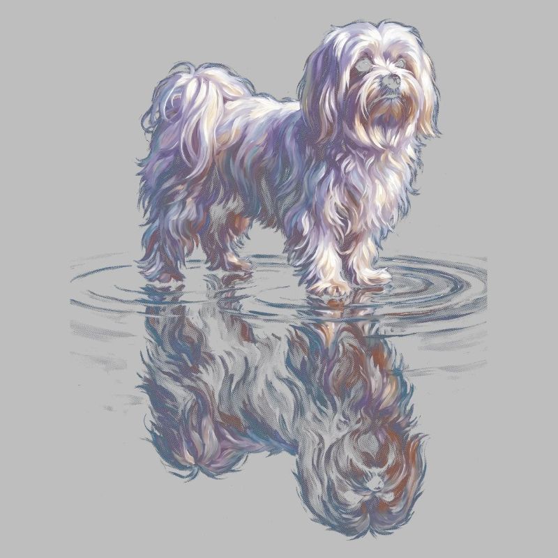 Maltese with water reflection