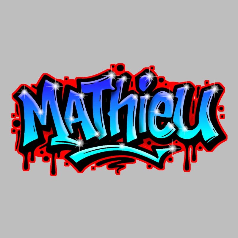 Mathieu Graffitiprénom imprimable Bleu Urbain