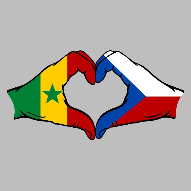 Sénégal République tchèque Drapeau Mains Coeur Forme