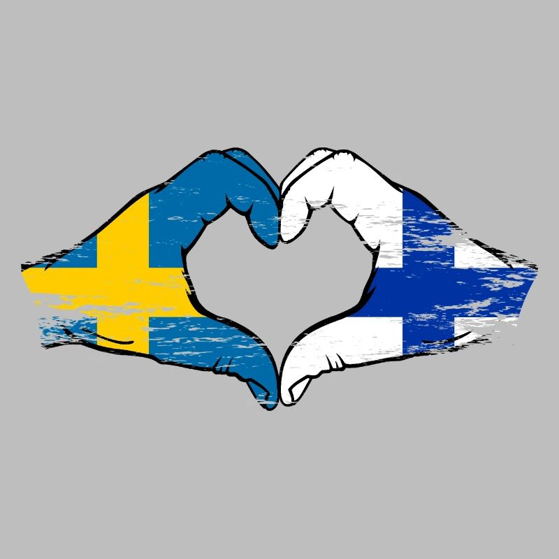 Mains en forme de cœur du drapeau Suède-Finlande utilisées