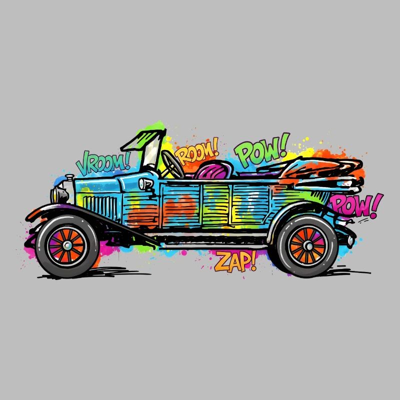 Buntes Comic Auto/ Oldtimer Vintage Druck