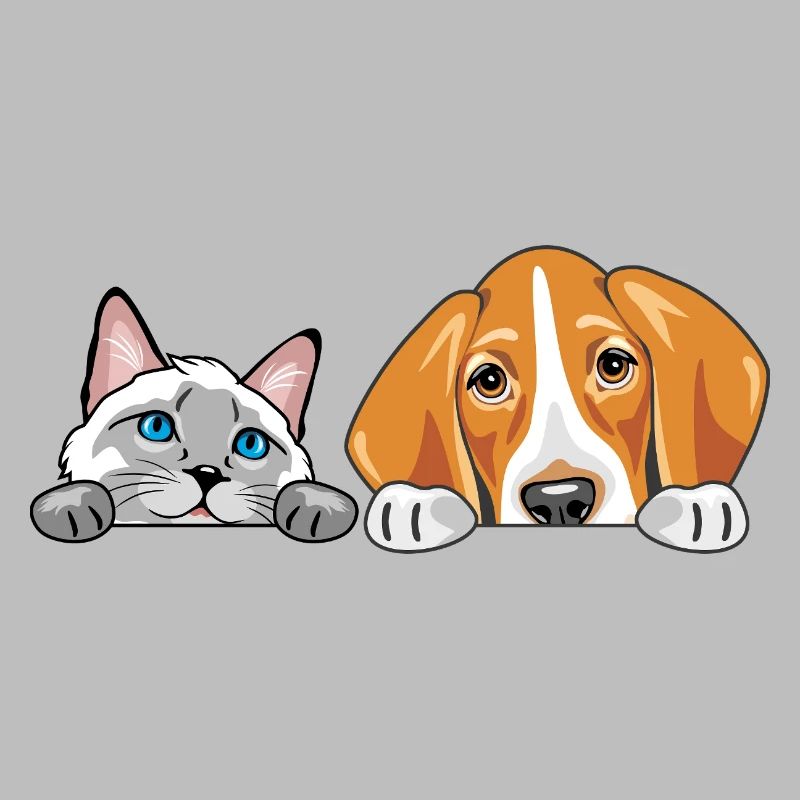 Peeking_Siamese_cat_and_Foxhound_dog
