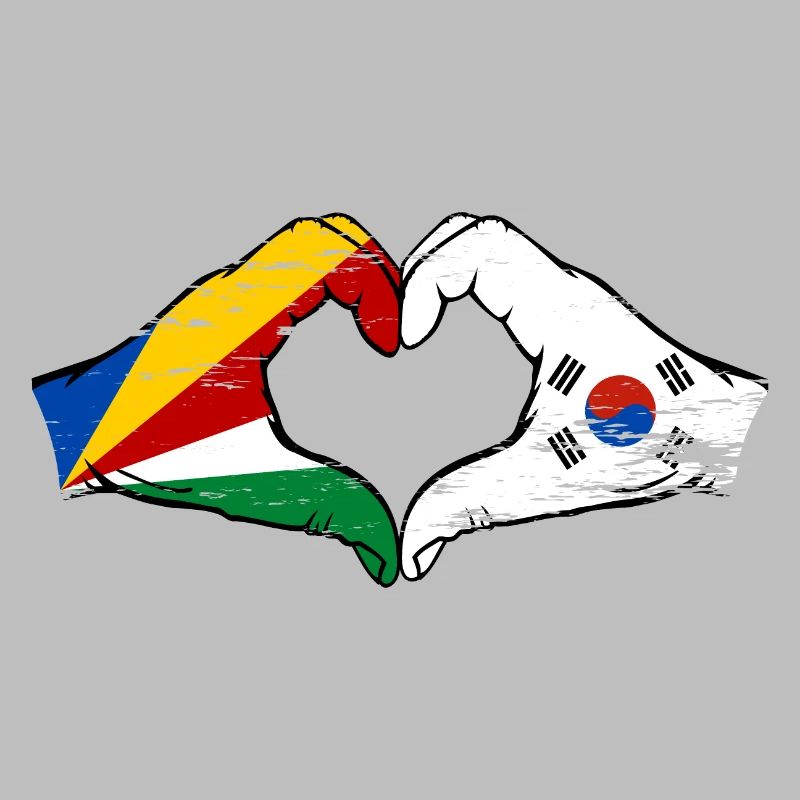 Seychelles Corée du Sud drapeau mains forme de coeur utilisé
