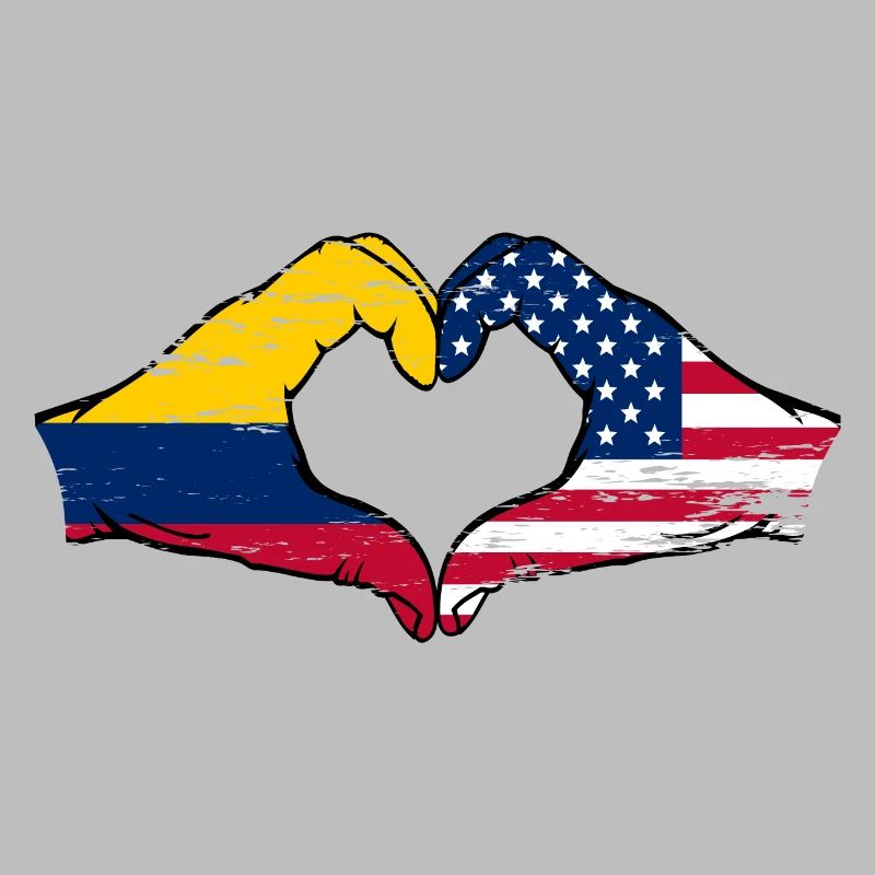 Colombie États-Unis drapeau mains forme de coeur utilisé