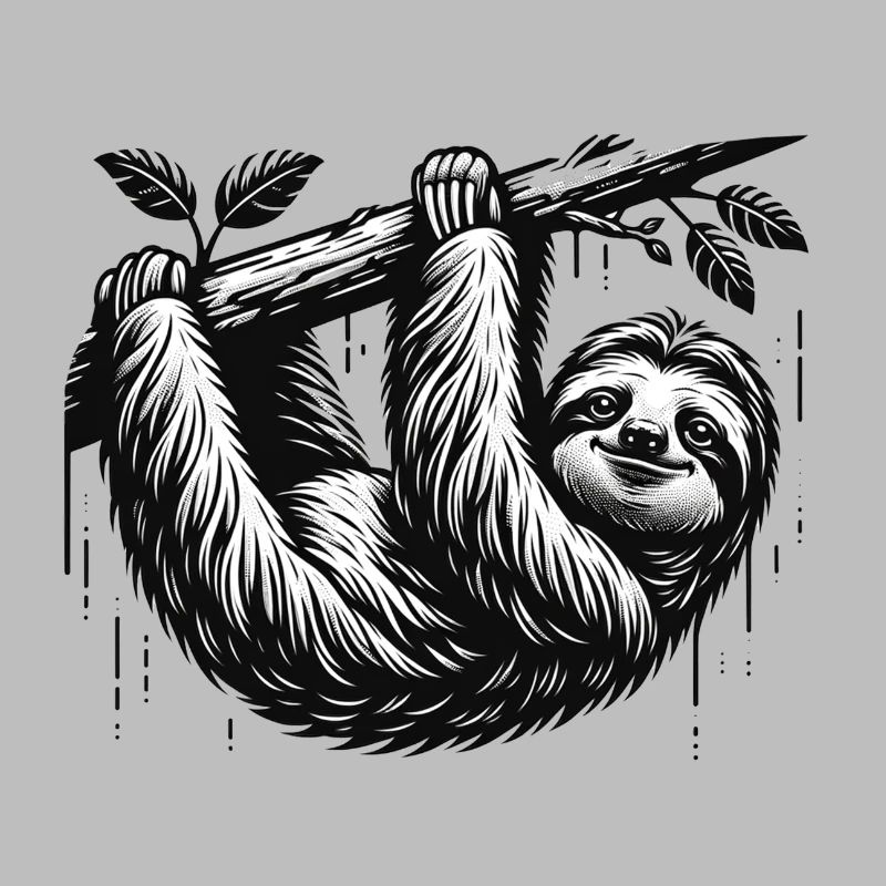 A sloth hangs from the tree