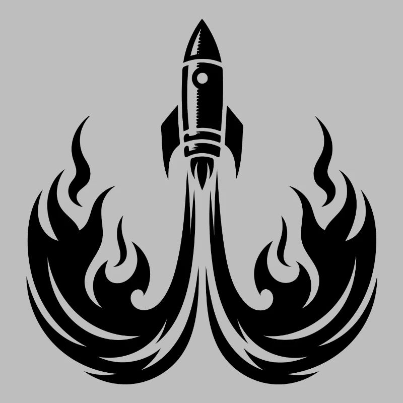 Launching spaceship in fire flames