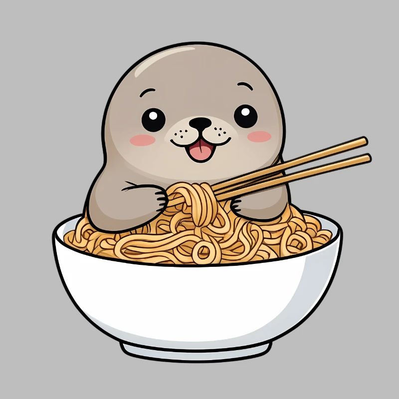 Phoque mignon mangeant des nouilles