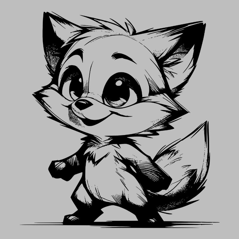 Cute Kids Fox Pencil Drawing