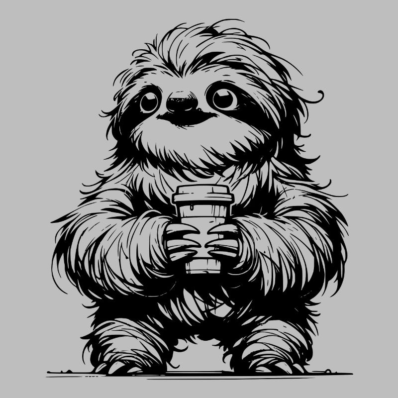 Sloth with Coffee Mug Pencil Drawing