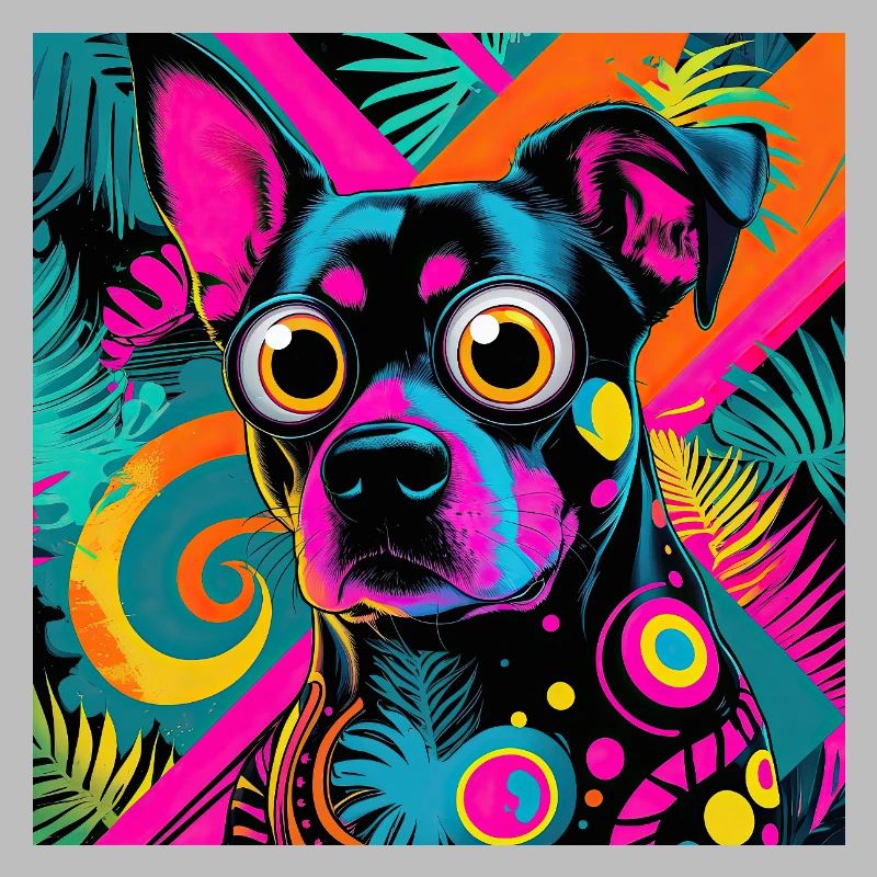 style de dessin animé de couleur néon chat chien art design cool