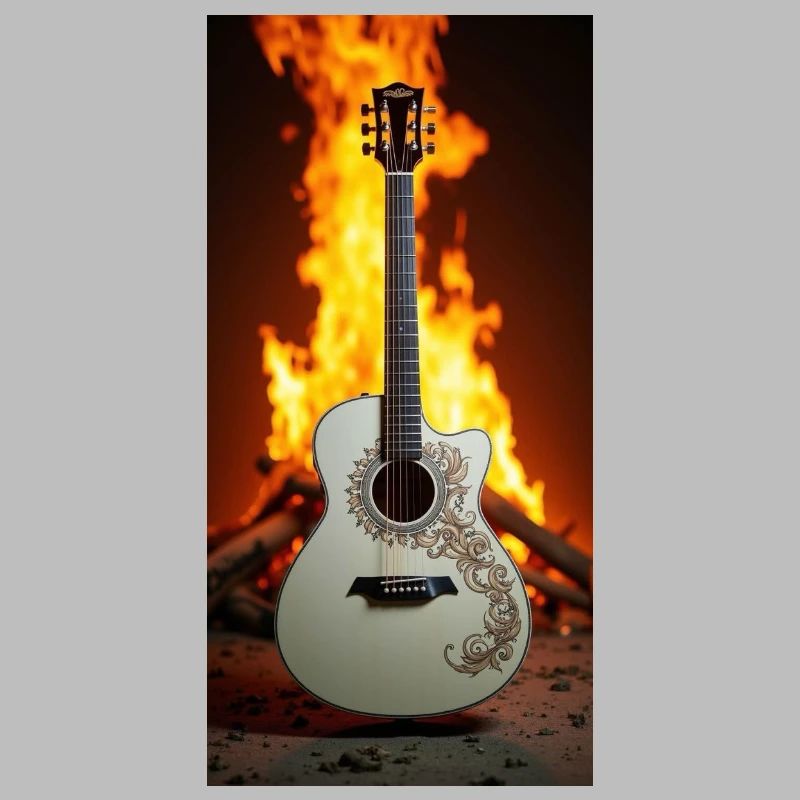 Guitare devant le feu