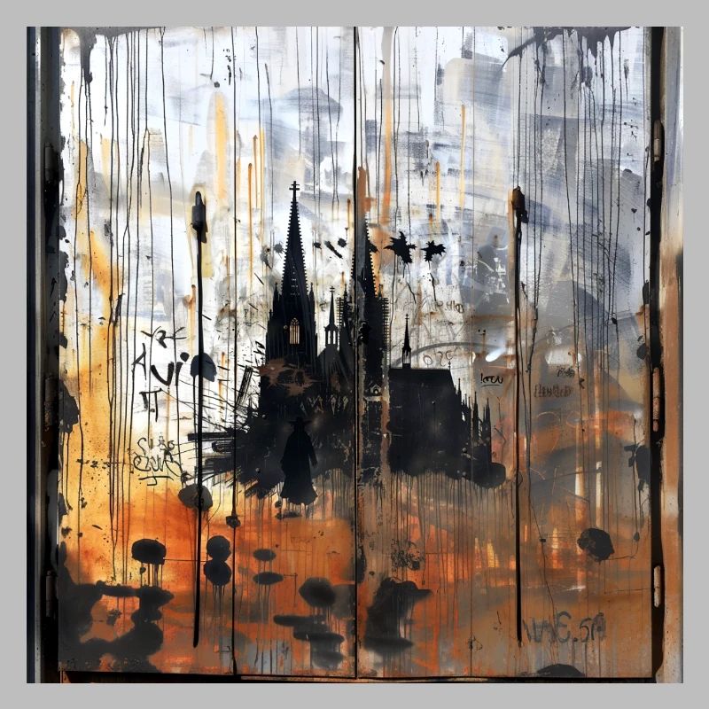 Graffiti Cologne Cathedral Silhouette Rusty Background