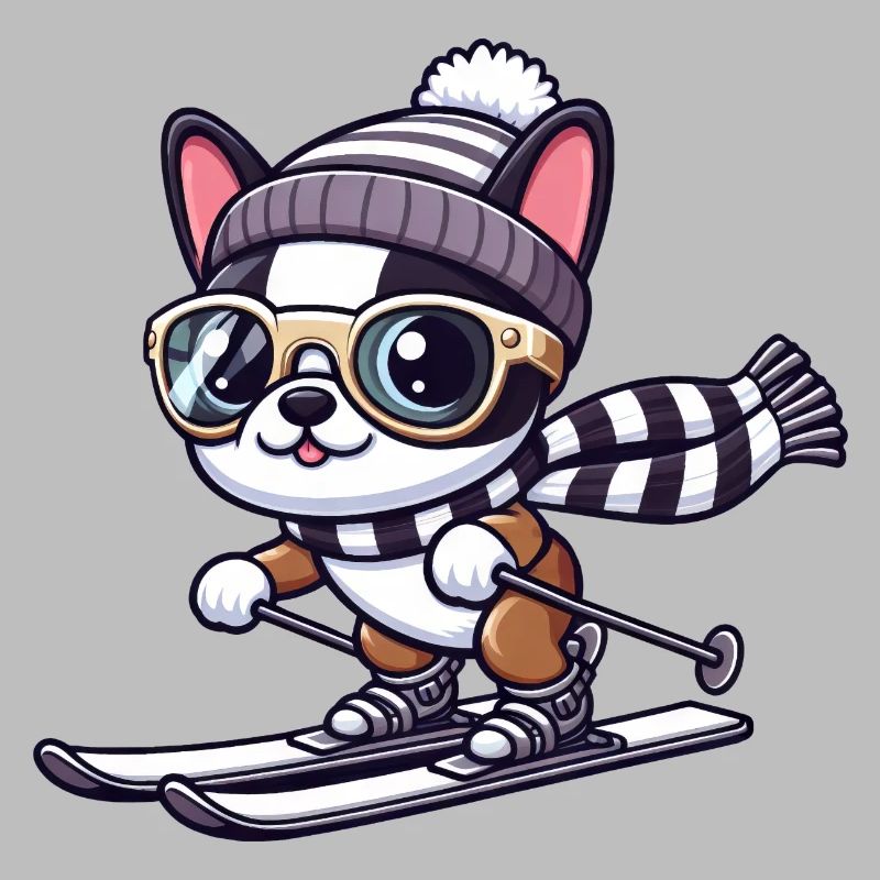Chien Boston Terrier Skis De Ski Mignon Comic Win
