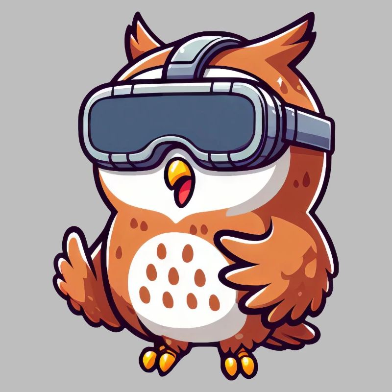 Cute Comic Owl with VR Glasses Virtual Reality