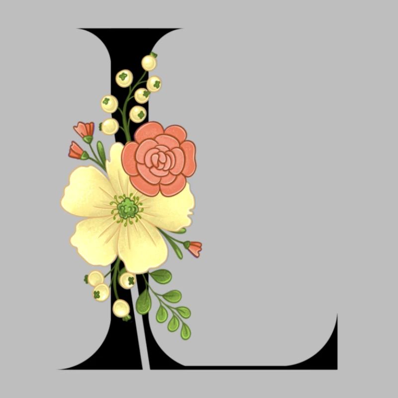 Eleganter Buchstabe 'L' mit Blumen