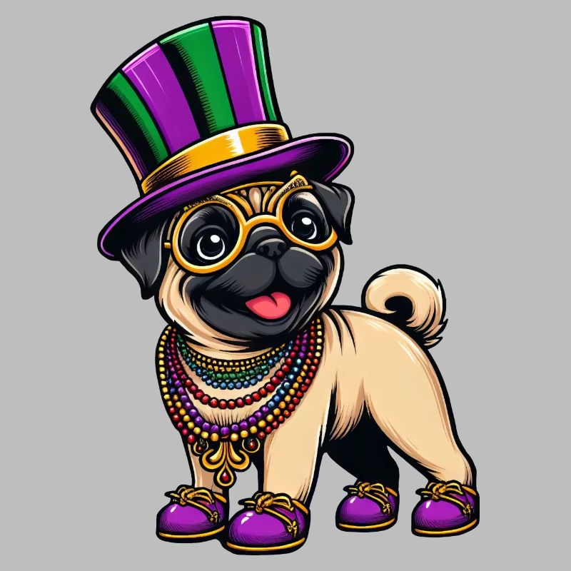 Mardi Gras Mops Hund Comic