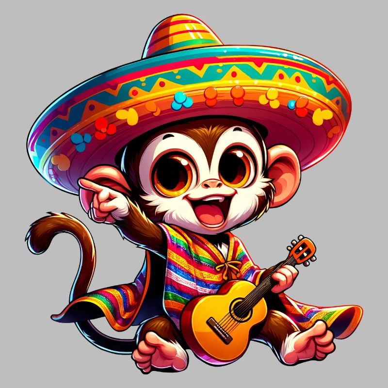 Cinco de Mayo mignon singe guitariste dessin animé Design