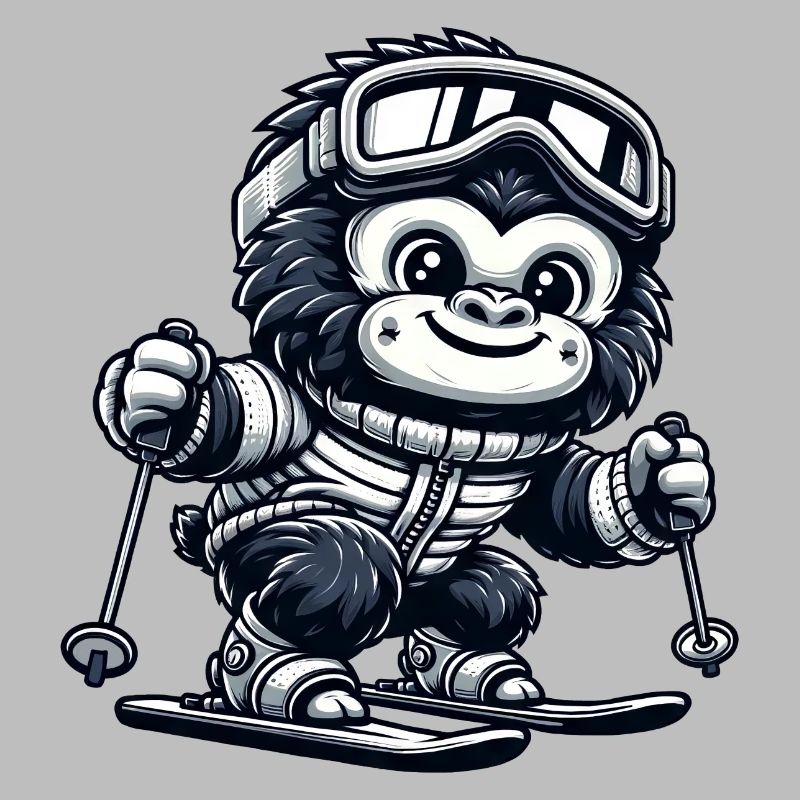 Monkey Gorilla Chimpanzee Ski Skier Design