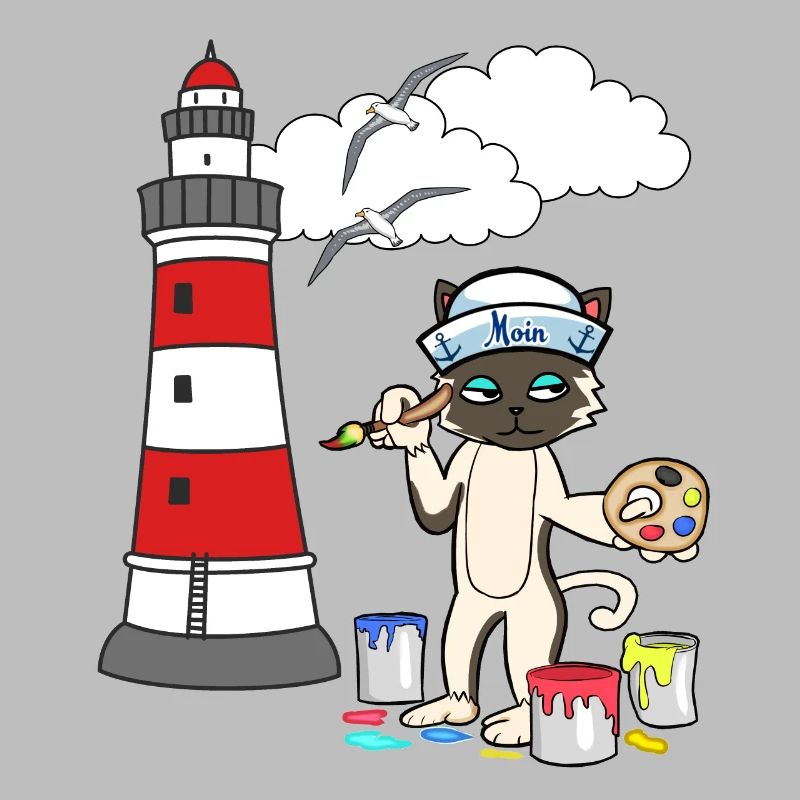 Katze Maler Leuchtturm Matrose Küste maritim Möwe