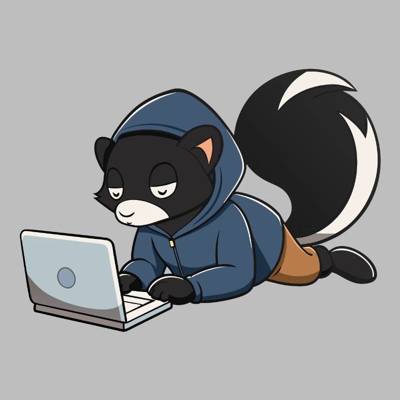 Mignonne mouffette hacker en sweat à capuche devant le PC