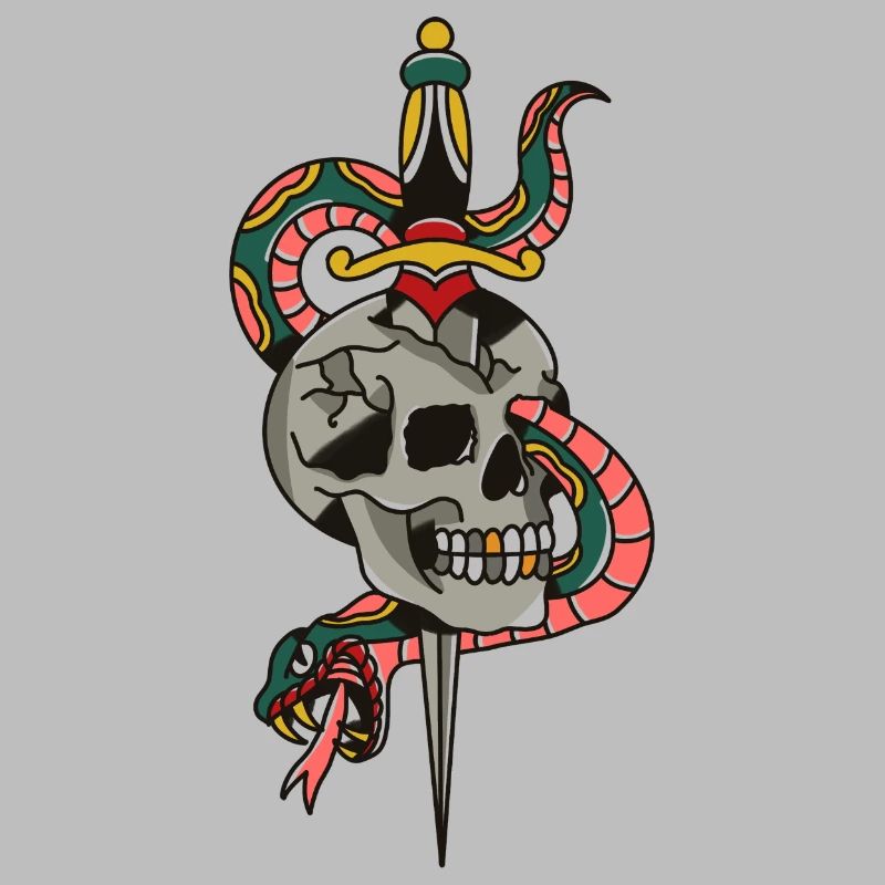 Skull Dagger Snake Tattoo Illustration