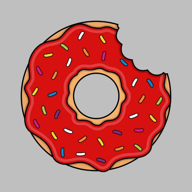 Donut with bite in red with colorful sugar sprinkles