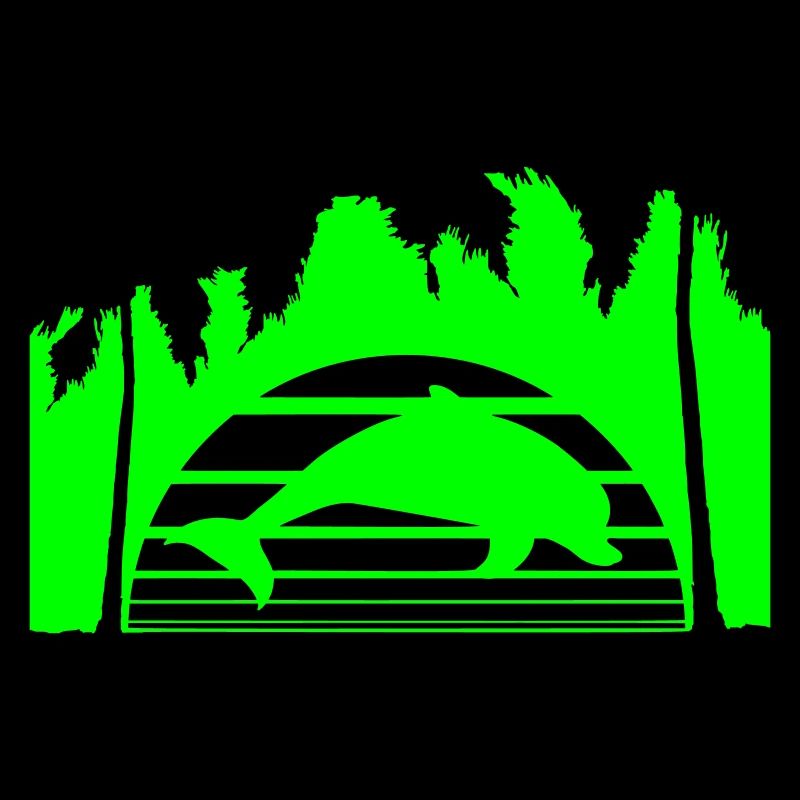 Delfin Springt Linien Sonne Palmen Cool Silhouette
