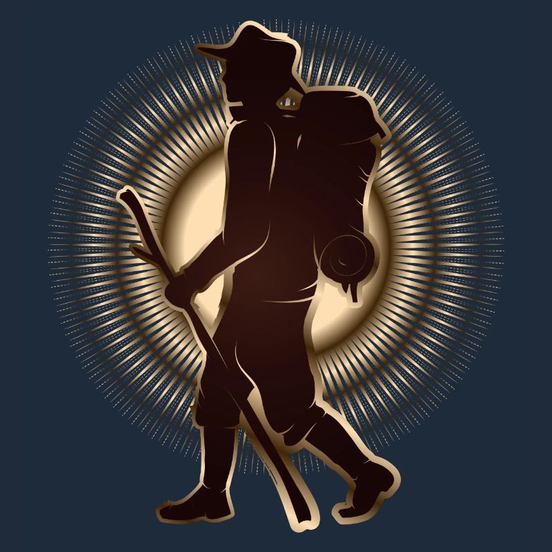 Pilger oder Wanderer mit Wanderstab & Rucksack