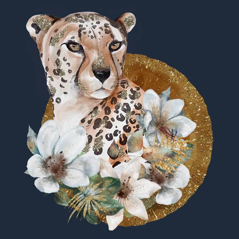Léopard avec or et fleurs