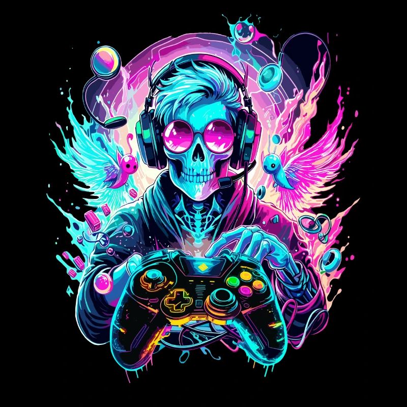 Synthwave Skull Gaming Controller Art