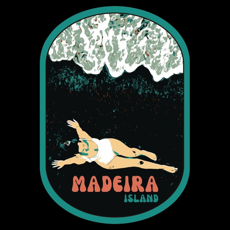 Illustration baigneuse plage de sable noir, Madère