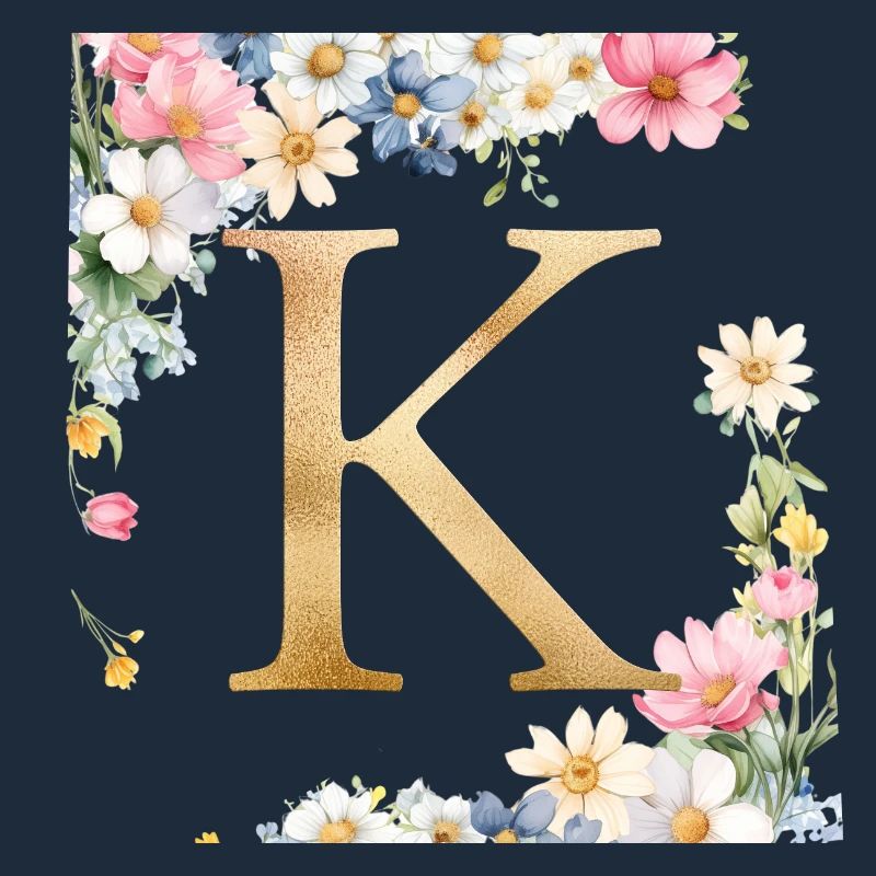 K Monogram, Floral, Personalizable